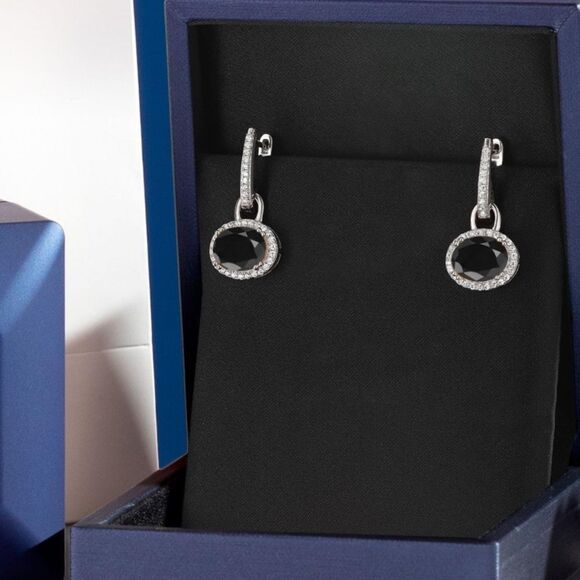 925 Sterling Silver with 5.92 Cttw Black Sapphire Oval French Lock Drop Earrings - Picture 4 of 5
